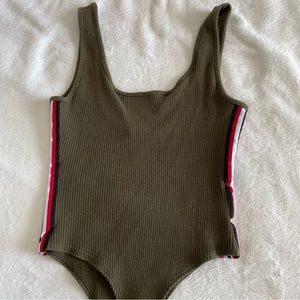 f21 green ribbed bodysuit (size s)